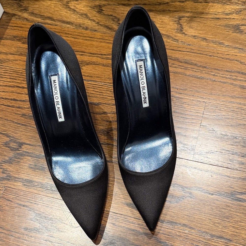 Manolo Blahnik Black Satin Heels